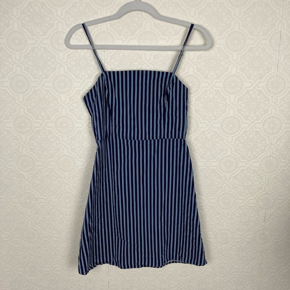 Urban Outfitters Kimchi Blue Mini Dress Stripes Blue Babydoll Square Neck Strap - Picture 8 of 12
